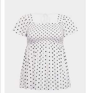 White with black dot baby doll shirt